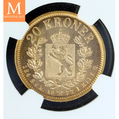 20 kroner 1877 kvalitet 0/01, NGC MS64