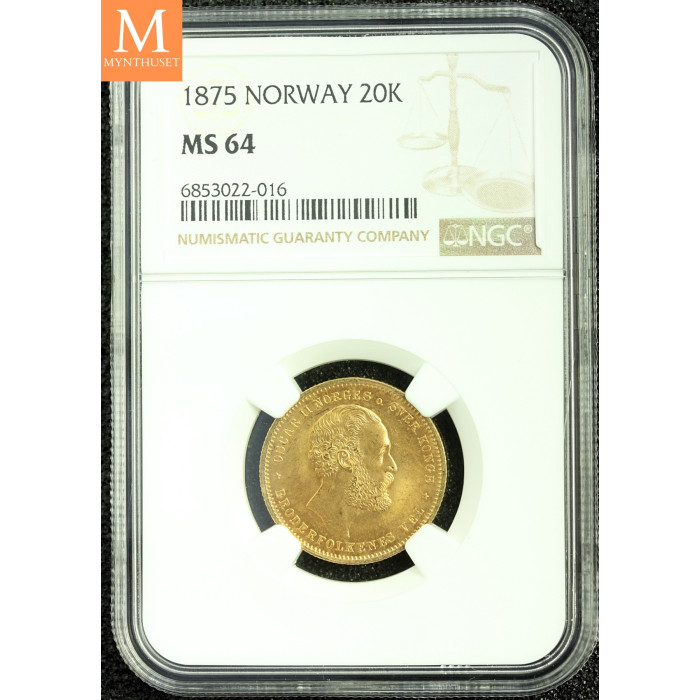 20 kroner 1875 kvalitet 0/01 , NGC MS64