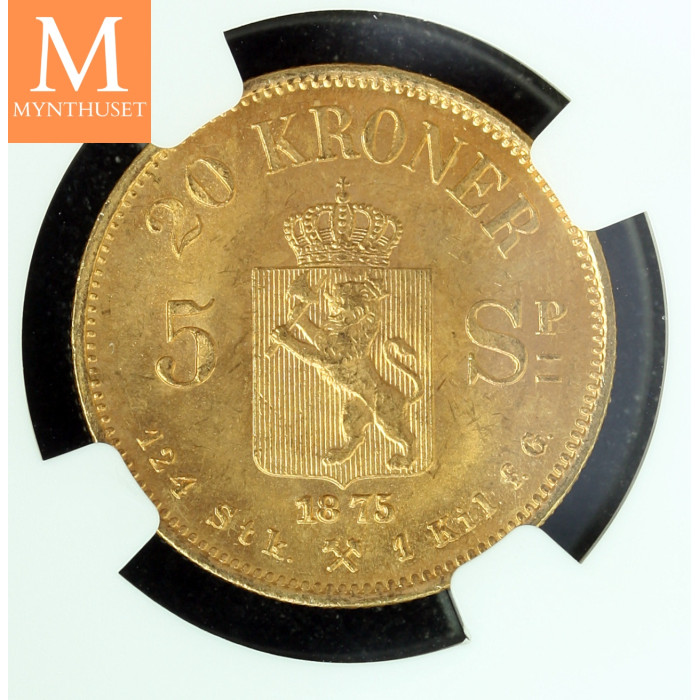 20 kroner 1875 kvalitet 0/01 , NGC MS64