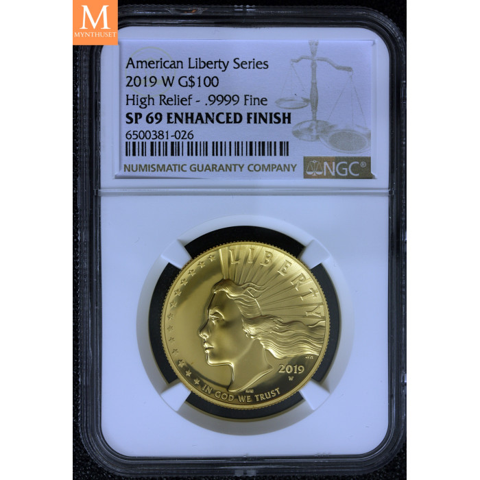 VAKKER! USA 2019 AMERICAN LIBERTY  100 DOLLAR 1 OZ HIGH RELIEF MED FORBEDRET FINISH NGC SP69