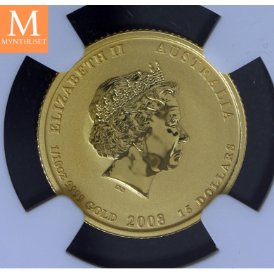 Australia 2008P 15 dollar Year of the mouse 1/10 oz gull MS70 SJELDEN! Australia 2008P 15 dollar Year of the mouse 1/10 oz gull MS70 SJELDEN!