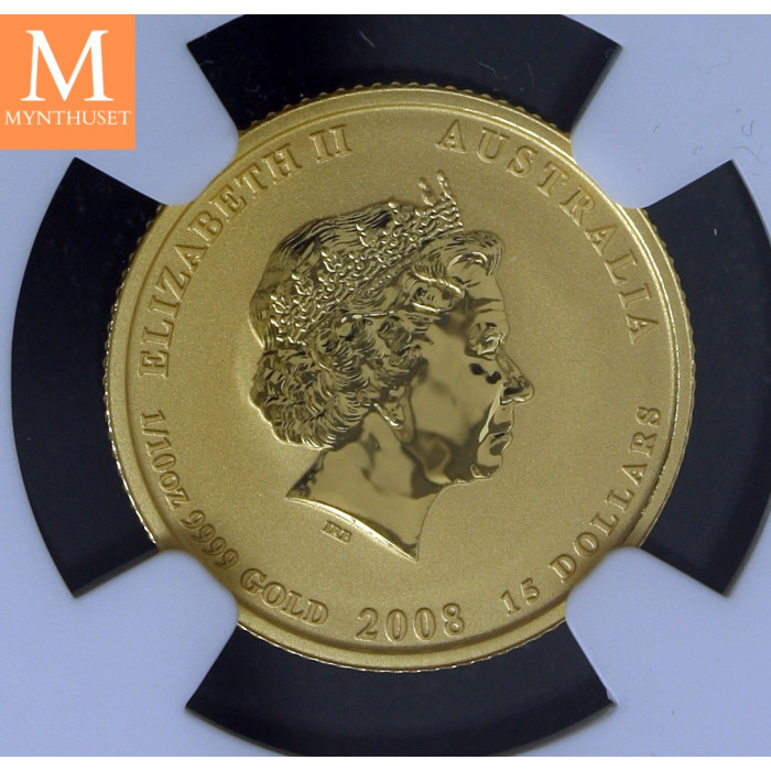 Australia 2008P 15 dollar Year of the mouse 1/10 oz gull MS70 SJELDEN!