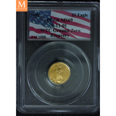 USA 1/10 GULL oz 1999 Gold Eagle WTC GROUND ZERO PCGS MS69 USA 1/10 GULL oz 1999 Gold Eagle WTC GROUND ZERO PCGS MS69