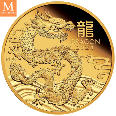 Australia 2024 1 oz Gull Lunar S3 Year of the Dragon Proof med Etui & COA Australia 2024 1 oz Gull Lunar S3 Year of the Dragon Proof med Etui & COA