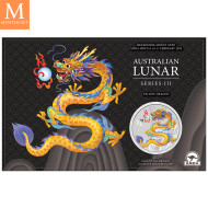 Australia 2024 LUNAR YELLOW DRAGON 1 OZ SØLV PERTH MINT 125TH ANNIVERSARY