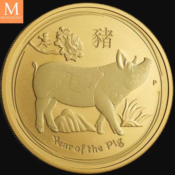 2019P Australia 1 oz Gull Lunar Series 2 Year of the PIG kvalitet BU i kapsel