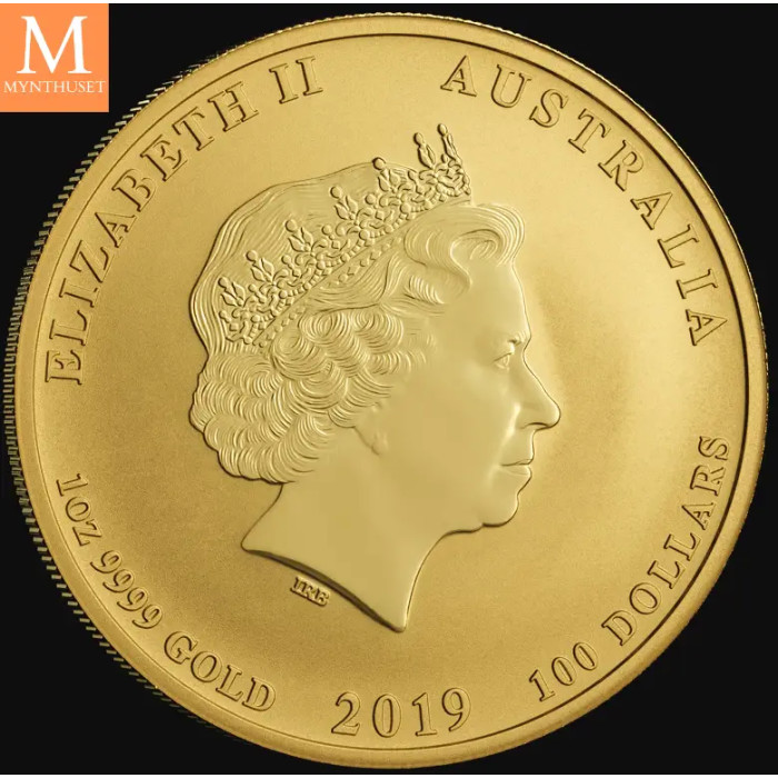 2019P Australia 1 oz Gull Lunar Series 2 Year of the PIG kvalitet BU i kapsel