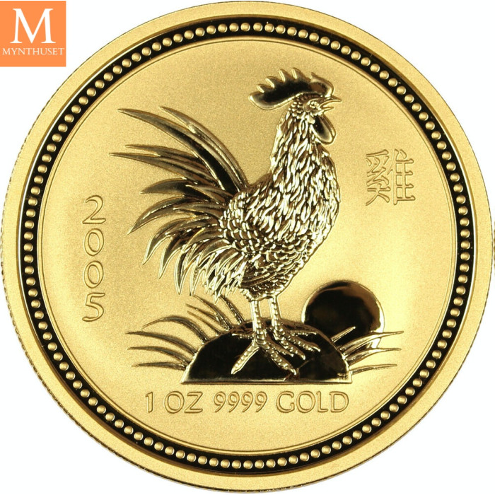 2005 Australia 1 oz Gull Lunar Series 1 Year of the Rooster kvalitet BU i kapsel