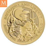 NYHET På lager! Storbritannia 2024 1 oz Gull Britannia and Liberty BU M/kapsel
