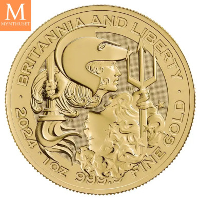 NYHET På lager! Storbritannia 2024 1 oz Gull Britannia and Liberty BU M/kapsel