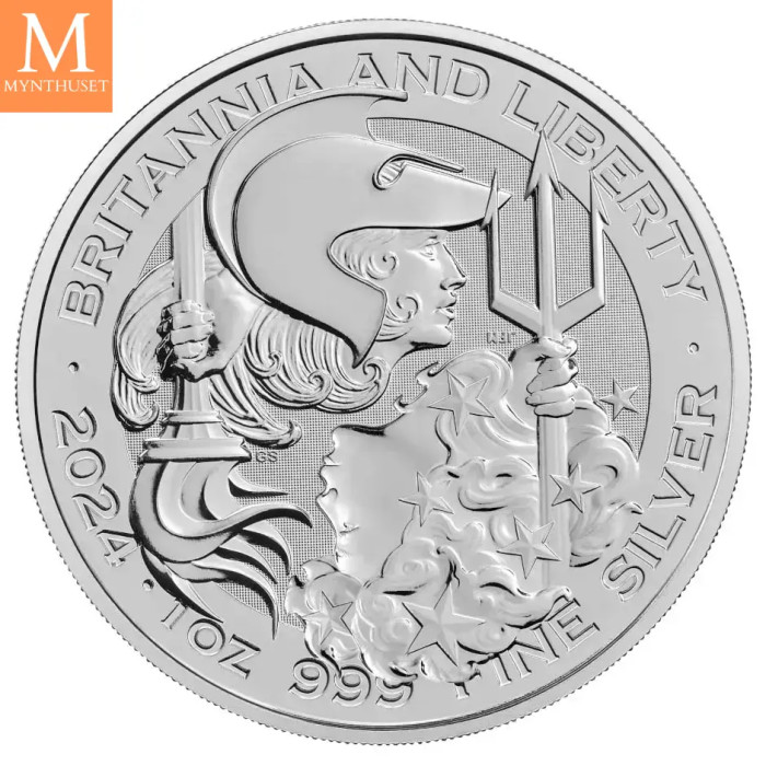 NYHET På lager! Storbritannia 2024 1 oz Sølv Britannia and Liberty BU M/kapsel