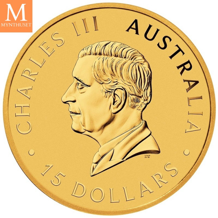 NYHET på lager! Australia 2024 1/10 oz Gull Kangaroo BU M/Kapsel