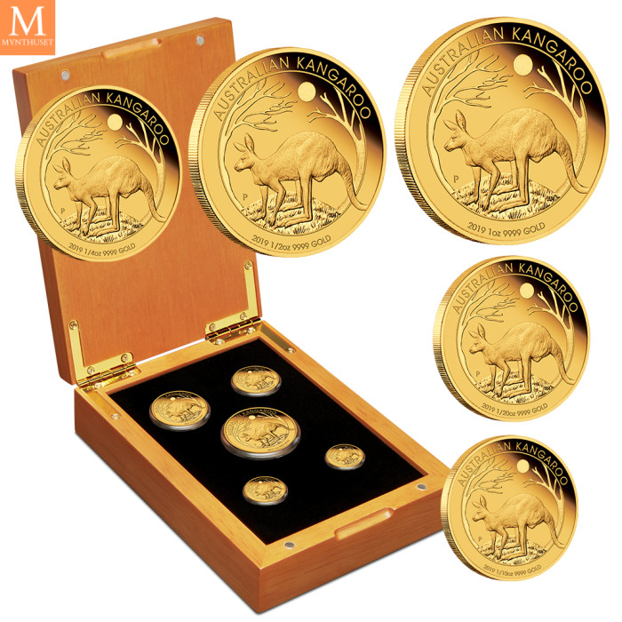 Ekthetsbevis NR1!  Australia 2019 GULL KANGAROO SETT 5 MYNTER 1,9 OZ GULL