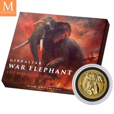Gibraltar 2023 WAR ELEPHANT 1 OZ GULL OPPLAG 100 stk Gibraltar 2023 WAR ELEPHANT 1 OZ GULL OPPLAG 100 stk