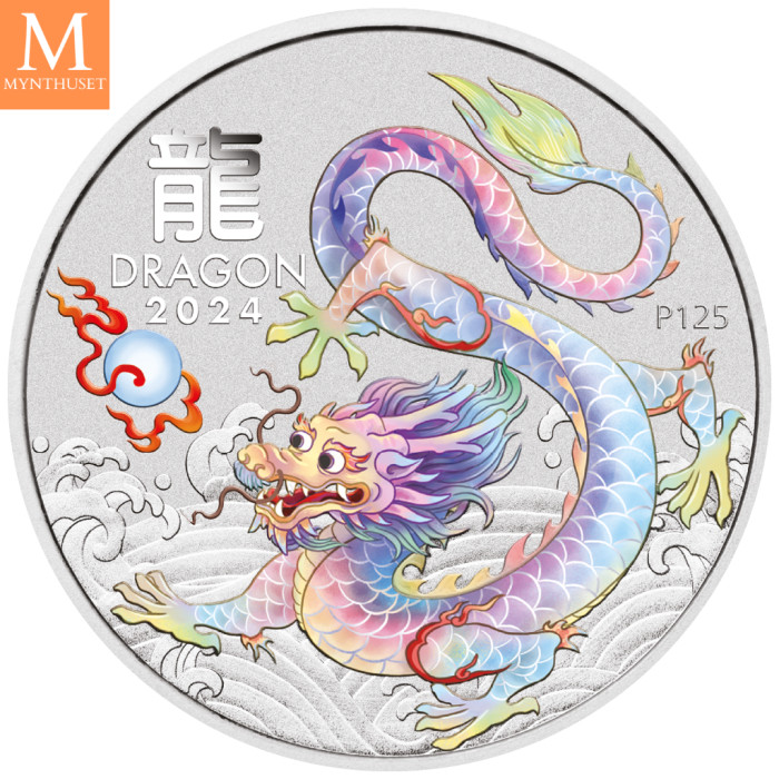 NYHET! Australia 2024 YEAR OF THE DRAGON SETT LUNAR SERIES III. 10 SØLV MYNTER
