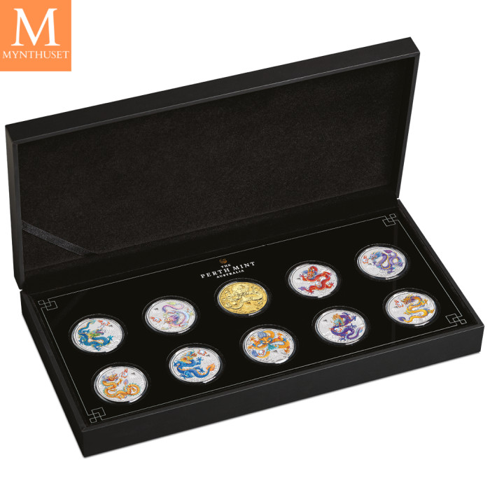 NYHET! Australia 2024 YEAR OF THE DRAGON SETT LUNAR SERIES III. 10 SØLV MYNTER