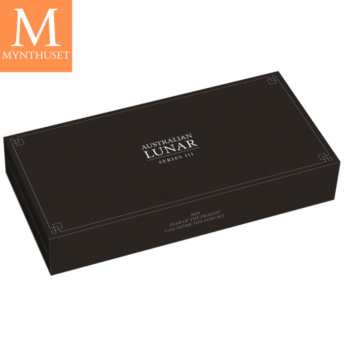 NYHET! Australia 2024 YEAR OF THE DRAGON SETT LUNAR SERIES III. 10 SØLV MYNTER
