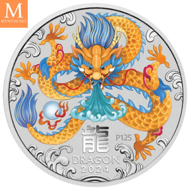 NYHET på lager! Australia 2024 1/2 oz Sølv Lunar S3 Year of the Dragon Farger BU M/Kapsel NYHET på lager! Australia 2024 1/2 oz Sølv Lunar S3 Year of the Dragon Farger BU M/Kapsel