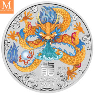 Australia 2024 LUNAR YELLOW DRAGON 1 OZ SØLV PERTH MINT 125TH ANNIVERSARY