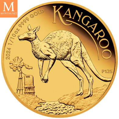 Australia 2024 KANGAROO 1/10 OZ  KVALITET PROOF I SKRIN OPPLAG KUN 500 Australia 2024 KANGAROO 1/10 OZ  KVALITET PROOF I SKRIN OPPLAG KUN 500