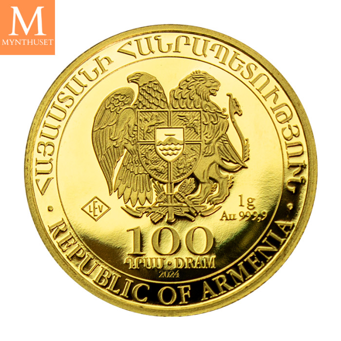 Råstilig! Armenia 100 Dram Noahs Ark 2024 1 gram fint gull i forseglet kapsel med unikt nummer