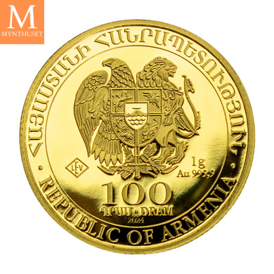 Råstilig! Armenia 100 Dram Noahs Ark 2024 1 gram fint gull i forseglet kapsel med unikt nummer Råstilig! Armenia 100 Dram Noahs Ark 2024 1 gram fint gull i forseglet kapsel med unikt nummer
