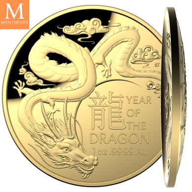 RÅSTILIG! Australia 2024 YEAR OF THE DRAGON 1 OZ GULL KVALITET PROOF