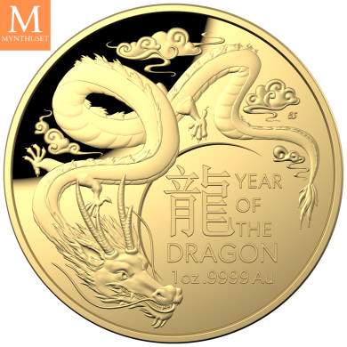 RÅSTILIG! Australia 2024 YEAR OF THE DRAGON 1 OZ GULL KVALITET PROOF