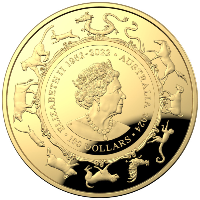 RÅSTILIG! Australia 2024 YEAR OF THE DRAGON 1 OZ GULL KVALITET PROOF