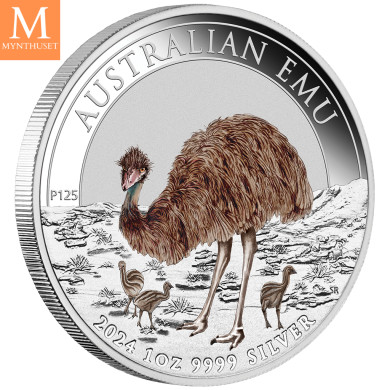 Nydelig! Australia 2024 AUSTRALIAN EMU  COLOR 1 OZ  sølv kvalitet BU Nydelig! Australia 2024 AUSTRALIAN EMU  COLOR 1 OZ  sølv kvalitet BU