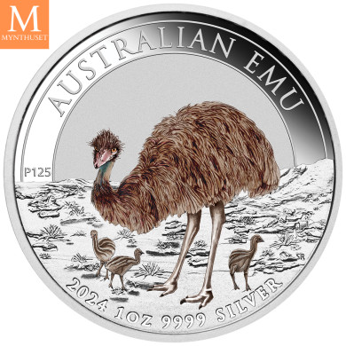 Nydelig! Australia 2024 AUSTRALIAN EMU  COLOR 1 OZ  sølv kvalitet BU Nydelig! Australia 2024 AUSTRALIAN EMU  COLOR 1 OZ  sølv kvalitet BU