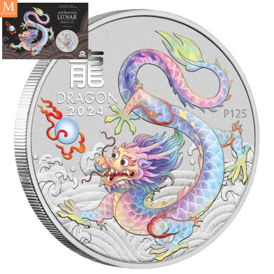 Australia 2024 LUNAR WHITE DRAGON 1 OZ SØLV PERTH MINT 125TH ANNIVERSARY