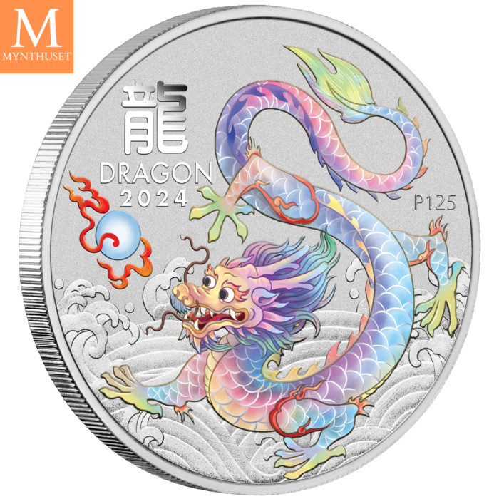 Australia 2024 LUNAR WHITE DRAGON 1 OZ SØLV PERTH MINT 125TH ANNIVERSARY