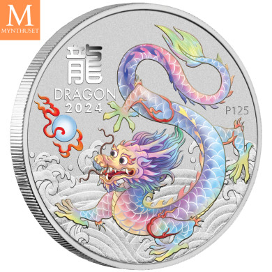 Australia 2024 LUNAR WHITE DRAGON 1 OZ SØLV PERTH MINT 125TH ANNIVERSARY