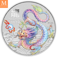 Australia 2024 LUNAR WHITE DRAGON 1 OZ SØLV PERTH MINT 125TH ANNIVERSARY