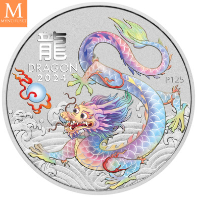 Australia 2024 LUNAR WHITE DRAGON 1 OZ SØLV PERTH MINT 125TH ANNIVERSARY
