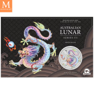 Australia 2024 LUNAR WHITE DRAGON 1 OZ SØLV PERTH MINT 125TH ANNIVERSARY