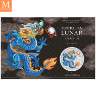 Australia 2024 LUNAR BLUE DRAGON 1 OZ SØLV PERTH MINT 125TH ANNIVERSARY