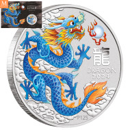 Australia 2024 LUNAR BLUE DRAGON 1 OZ SØLV PERTH MINT 125TH ANNIVERSARY