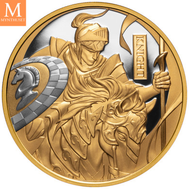 Niue 2024 CHESS  KNIGHT ( SJAKK RIDDER) 1 OZ GULL MOTIVET ER BELAGT MED PLATINUM