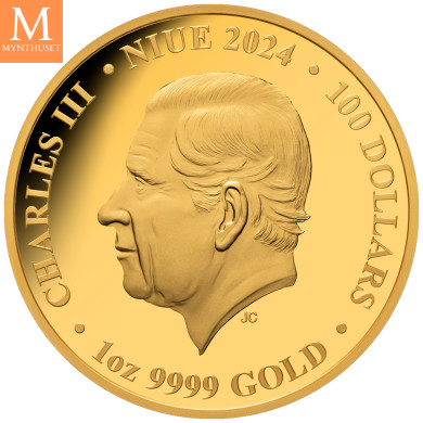 Niue 2024 CHESS  KNIGHT ( SJAKK RIDDER) 1 OZ GULL MOTIVET ER BELAGT MED PLATINUM