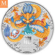 EKSKLUSIV! Australia 2024 "YEAR OF THE Dragon"  5 OZ LUNAR SERIES 3 FARGE  I KAPSEL