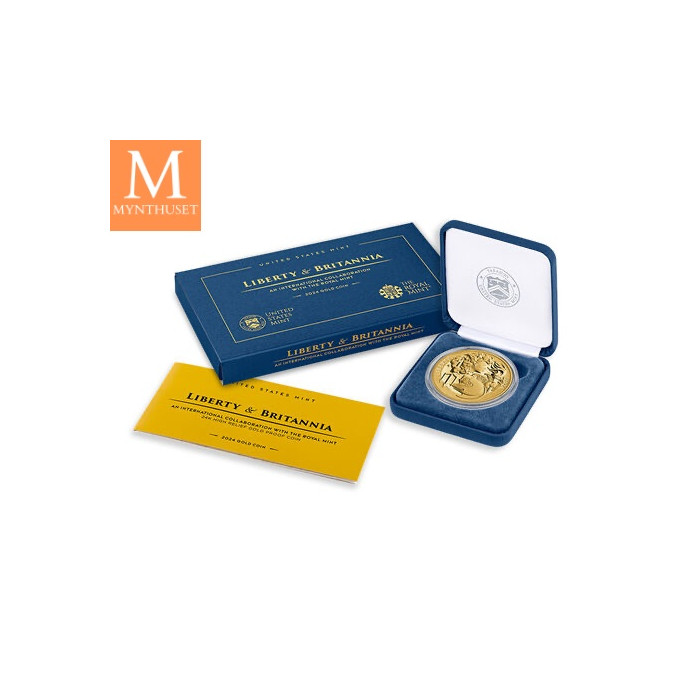 NYHET! 2024 USA 100 dollar Liberty and Britannia kvalitet proof high relief med boks og coa