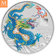 NYHET PÅ LAGER! Australia 2024 LUNAR TEAL DRAGON 1 OZ SØLV PERTH MINT 125TH ANNIVERSARY