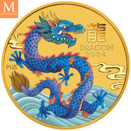 NYHET PÅ LAGER! Australia 2024 1/10 oz Gull Lunar S3 Year of the Dragon Color kvalitet BU i kapsel