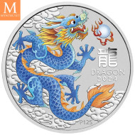 NYHET på lager! Australia 2024 1 oz Sølv Lunar S3 Year of the Dragon Farget Lilla BU M/Kapsel