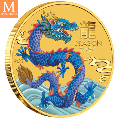 NYHET PÅ LAGER! Australia 2024 1/20 oz Gull Lunar S3 Year of the Dragon Color kvalitet BU i kapsel