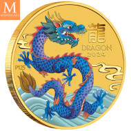 NYHET PÅ LAGER! Australia 2024 LUNAR TEAL DRAGON 1 OZ SØLV PERTH MINT 125TH ANNIVERSARY