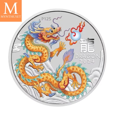 NYHET på lager! Australia 2024 1/2 oz Sølv Lunar S3 Year of the Dragon Farget Golden Dragon BU M/Kapsel