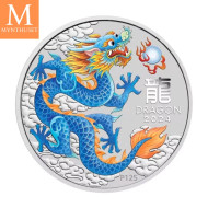 NYHET på lager! Australia 2024 1/2 oz Sølv Lunar S3 Year of the Dragon Farget Blue Dragon BU M/Kapsel